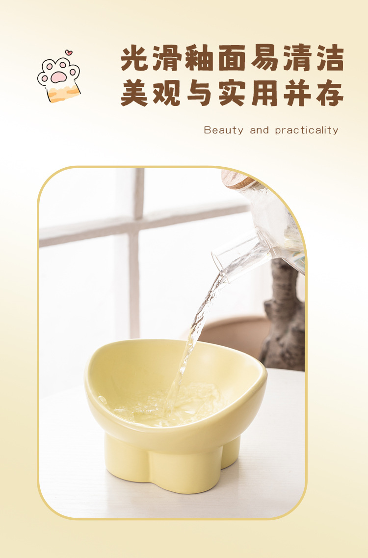 Cat bowl, ceramic food bowl, water bowl, cervical vertebrae protection, high legs, slanted mouth, cat drinking bowl, pet bowl, dog rice bowl, food basin pic 7