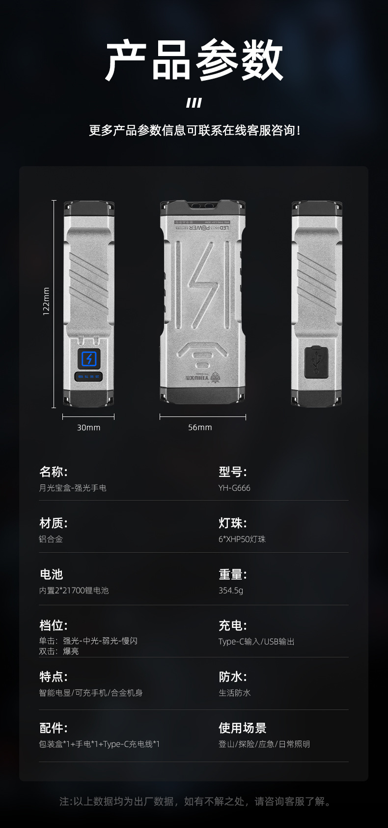 跨境抖音新款G999定焦月光宝盒13000流明远射充电宝10000毫安详情2