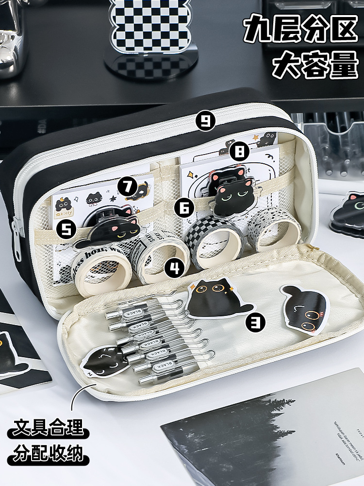 可爱盐系双抽绳简约9层大容量笔袋小学生ins风高颜值文具盒文具袋详情6