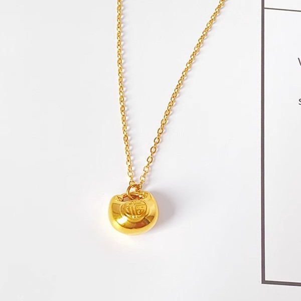 2025 New style Golden Tuotuo Little Fat Fortune Necklace, cute girl, Golden Dundun Auspicious Cloud Fortune Bag, solid collarbone chain pic 3