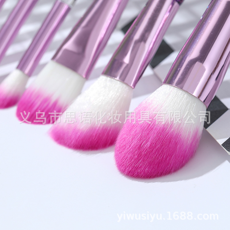 10只尼龙毛拉链紫化妆套刷 彩妆工具化妆刷 便携塑料柄化妆刷包详情35