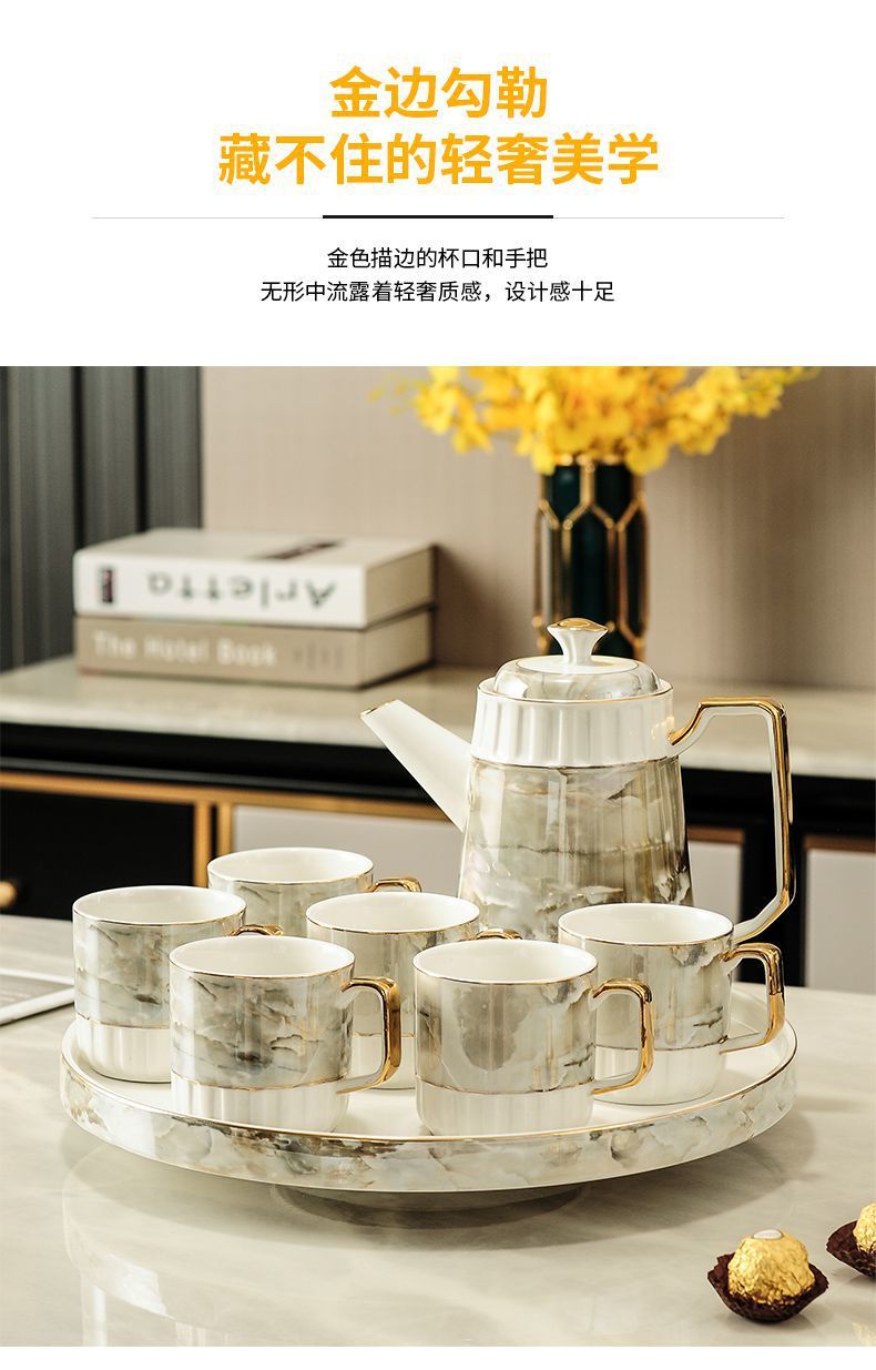 lr4 Light Luxury Ceramic water Set for living room home, simple large-capacity heat-resistant cups and tea sets, European style pic 2