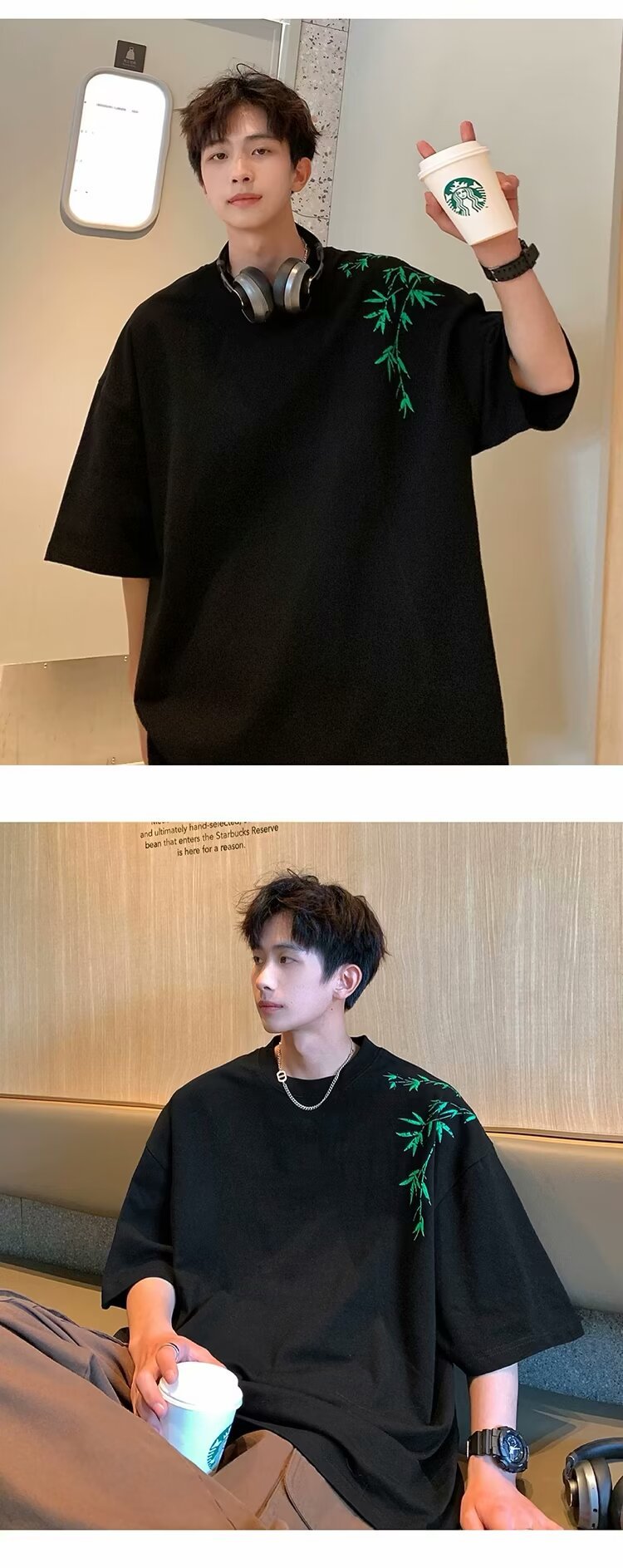 2024 bambú bordado manga corta camiseta verano nueva versión coreana holgada tendencia versátil casual hombre top moda nacional pic 7