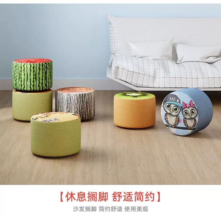 Amazon sofa stool, fashionable and creative living room, home sitting stool, small round stool, fabric stool, low stool, foot stool, shoe-changing stool pic 15