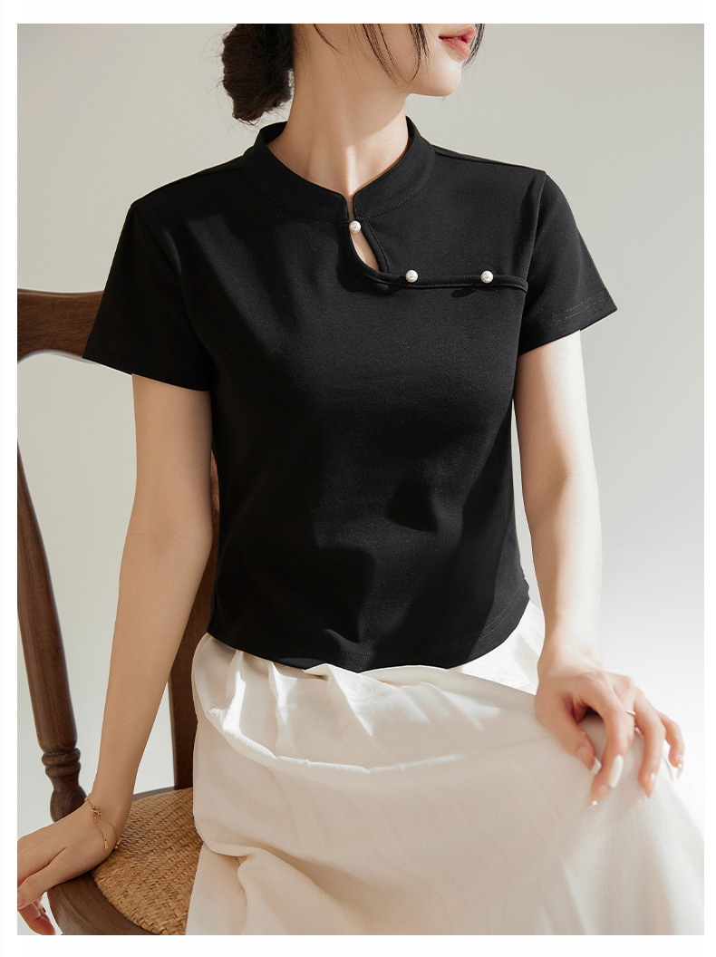 国潮国风新中式盘扣短款针织短袖t恤女2025春夏新款气质纽扣修身显瘦详情12
