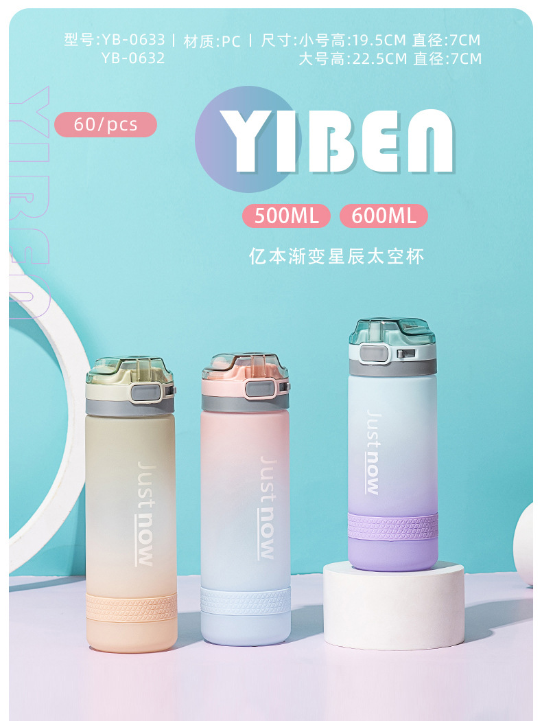 亿本水杯磨砂渐变星辰太空杯学生通用吸管塑料杯带锁扣便携式杯带详情1