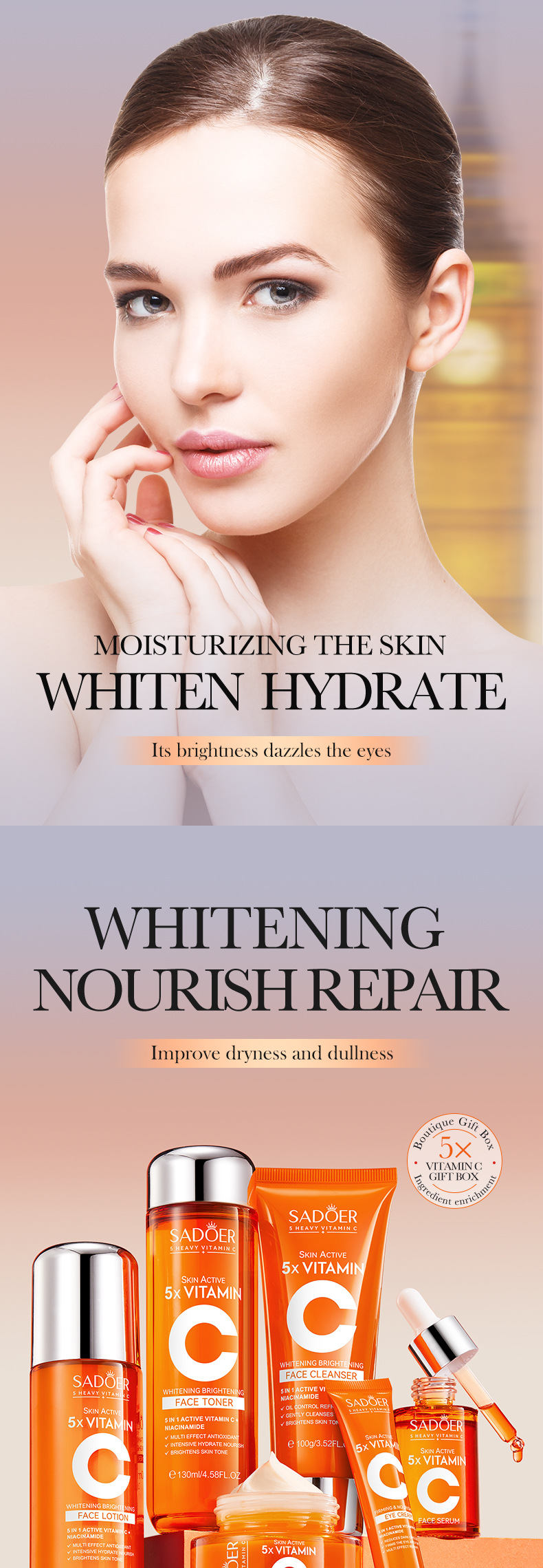 全英文SADOER五重维C提亮护肤礼盒 护肤品套盒跨境外贸批发详情6