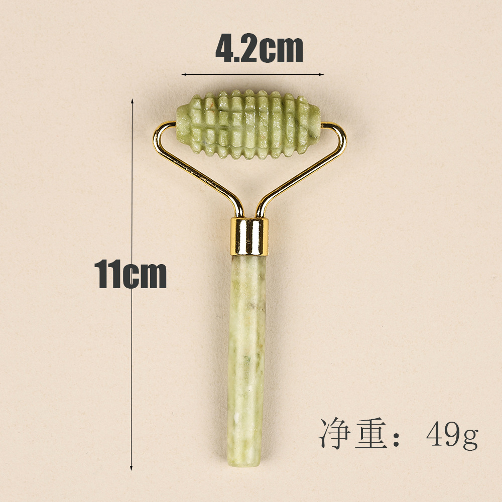 玉石滚轮按摩器绿凤玉单刺头美容器脸部面部玉石按摩滚轮厂家批发详情3