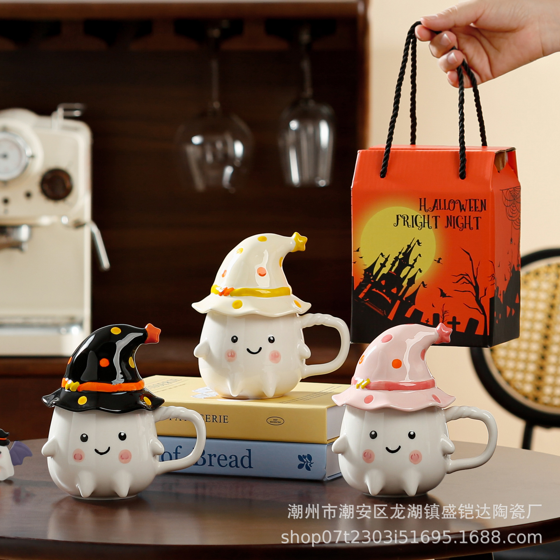 Ghost Mugs, birthday gifts, strange and unique ceramic cups with LIDS, gifts for girls, Halloween water cups pic 5