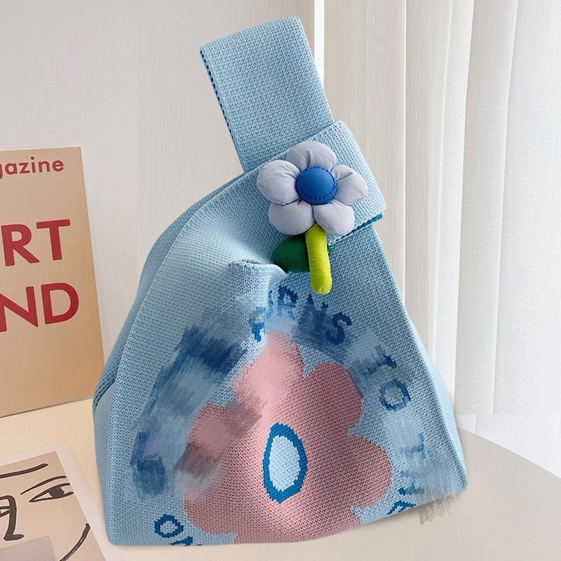 春日物语可爱花朵便携手提包针织包韩版ins 风女大容量手拎袋批发详情5