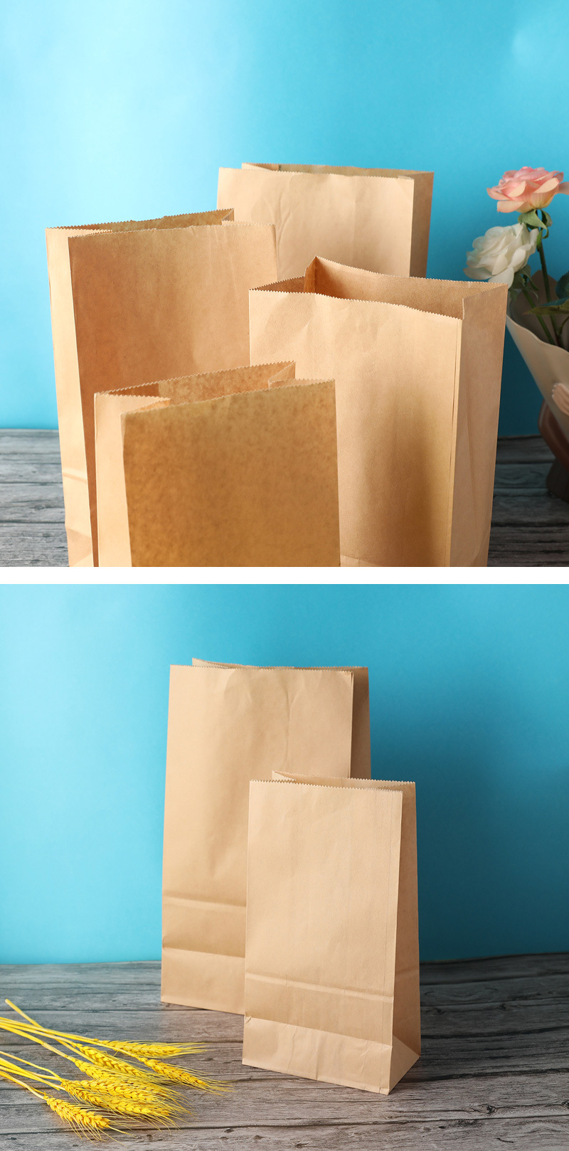 In-stock kraft paper square paper bags, thickened oil-proof storage and packaging bags, yellow cowhide laminated food paper bags pic 7
