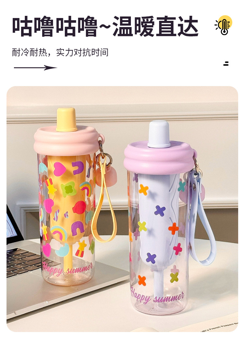 卡通花茶塑料吸管杯水杯女生高颜值ins风学生可爱TRitan塑料水杯详情4