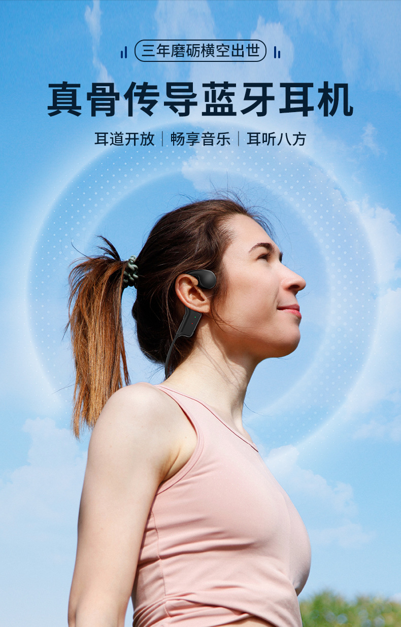 Amazon Cross-border Bone conduction Headphones Bluetooth 5.3 wireless sports headphones, no in-ear, ultra-long battery life, Huaqiangbei pic 2
