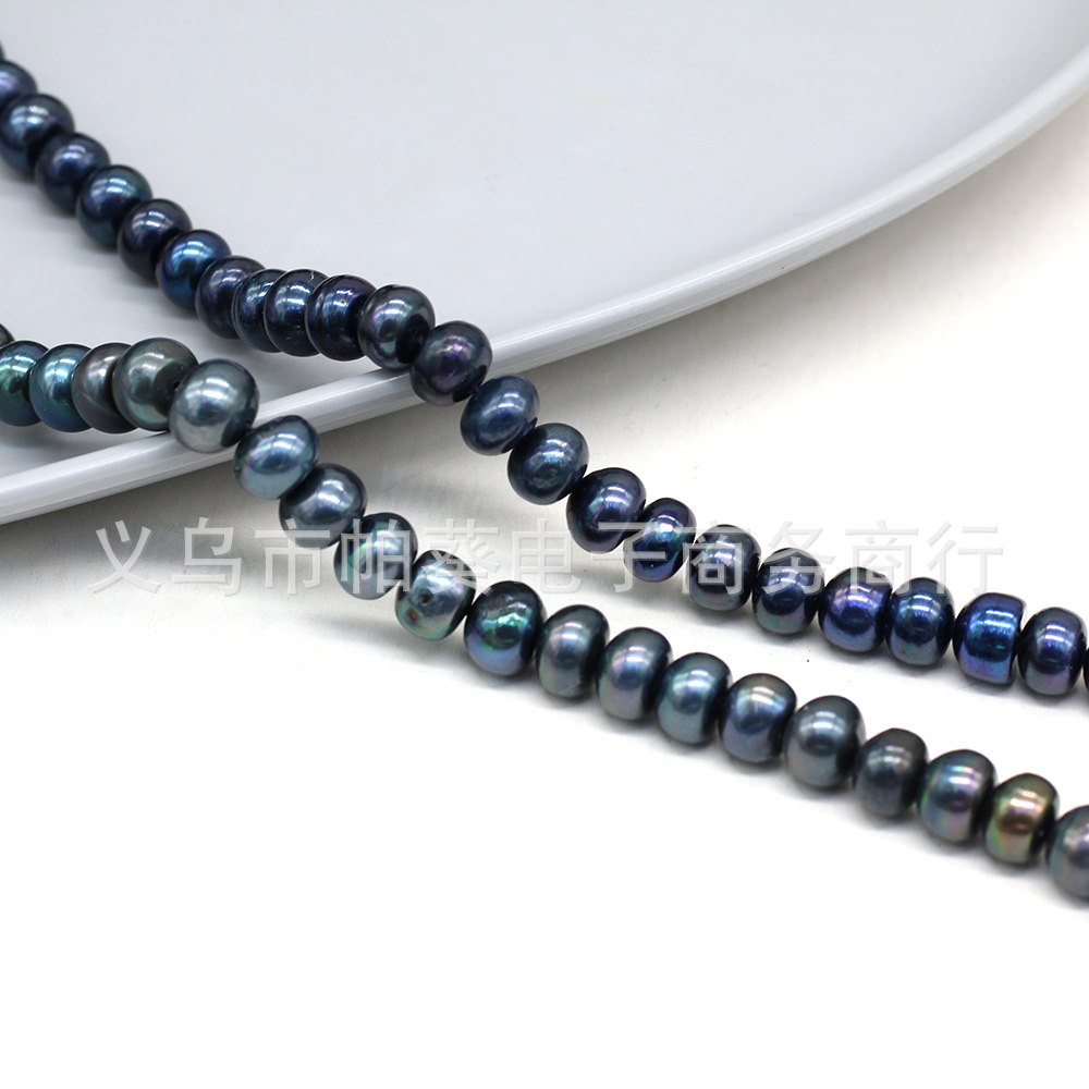 DIY semi-finished product of 8-9mm nearly round beaded dyed black natural freshwater pearl potato bead necklace bracelet pic 3