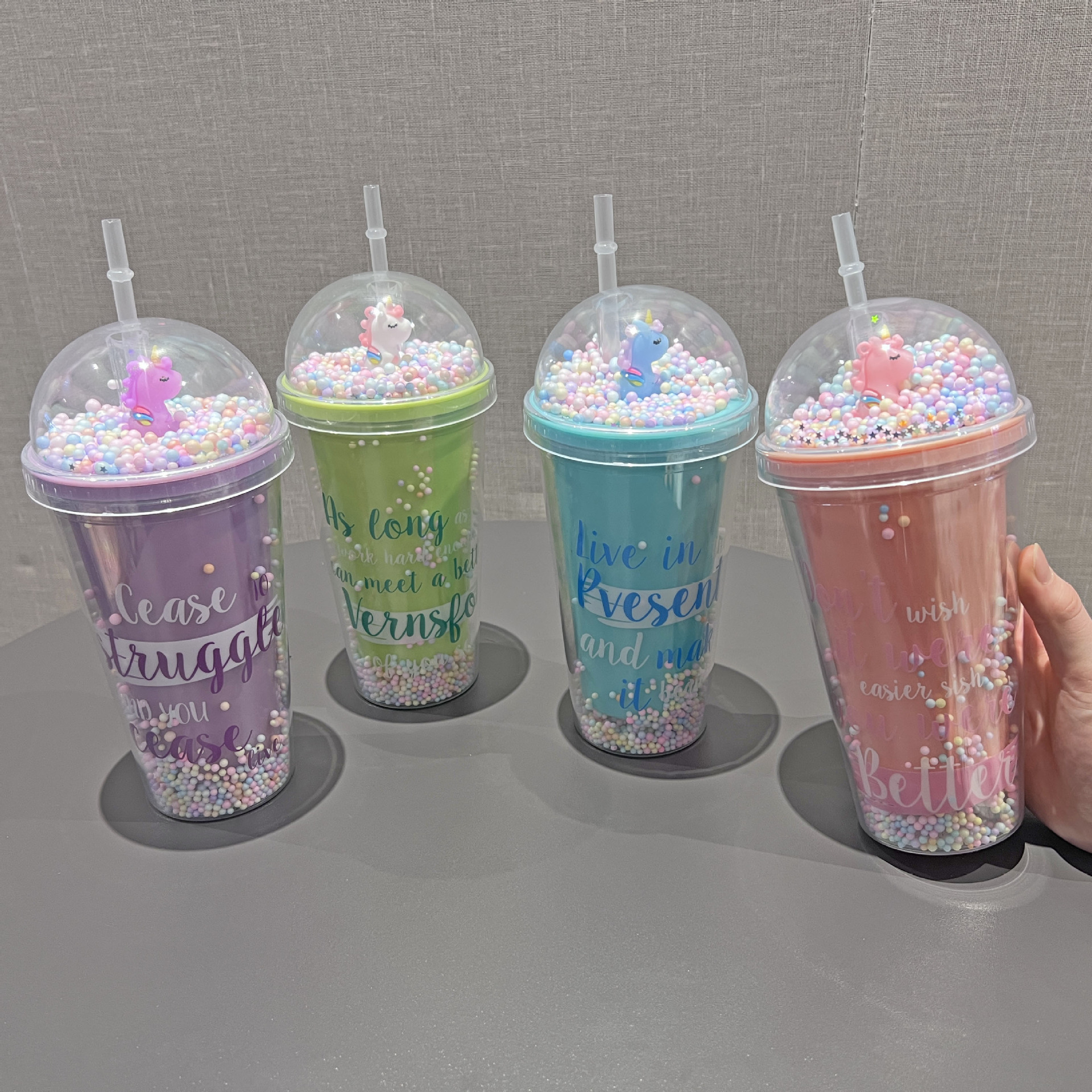 网红夏日碎冰杯观景卡通双层塑料杯批发大容量便携吸管杯奶茶杯子详情3