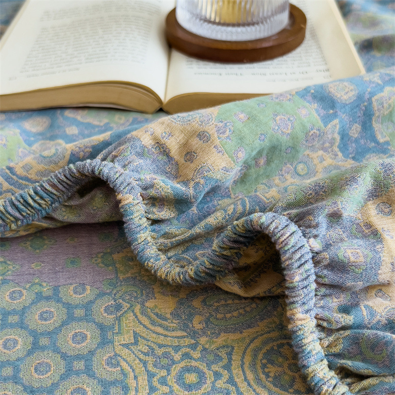 Pure cotton yarn-dyed jacquard double-layer gauze bed cover, single piece of all-cotton gauze mattress protective cover, bedspread, bed cover, single piece of bedding pic 129