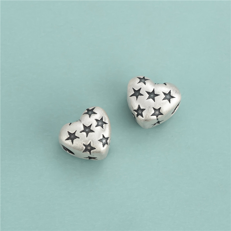 S999 pure silver heart-shaped 3D bead separation and scattering accessories, five-pointed star heart-shaped jewelry, DIY rope pearl bracelet material pic 4