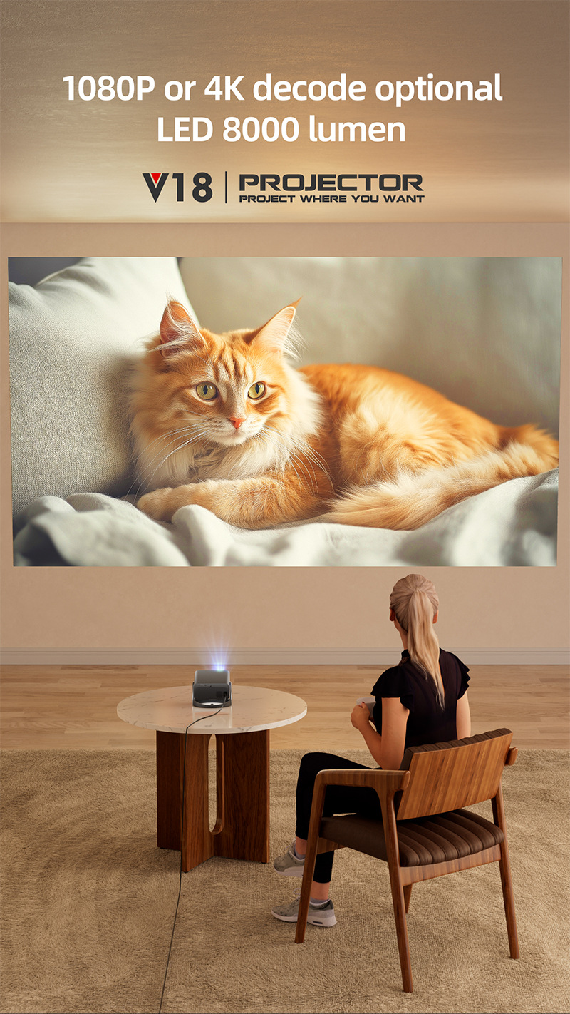 跨境新款高清便携式家庭投影仪4k手机无线同屏自动梯形安卓投影机详情4