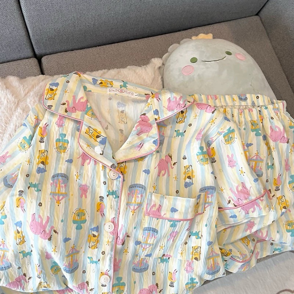 Pajama Women Summer Cloud Cotton 2024 New Style sweet and cute cardigan casual short-sleeved and short-shorts home wear set pic 45