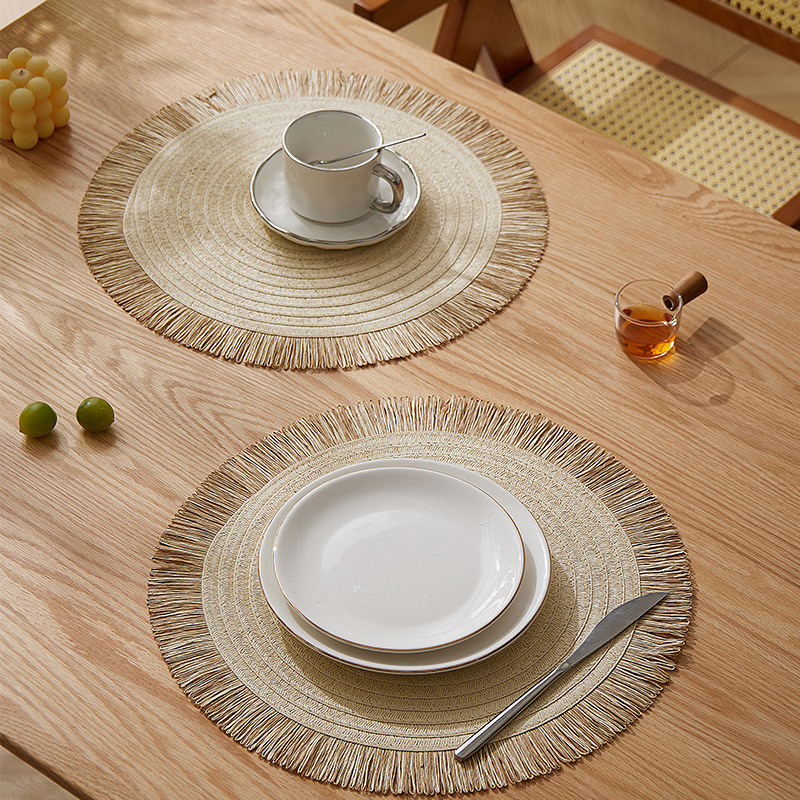 SHEIN纸质编织流苏餐垫餐桌西餐垫防滑杯垫圆形隔热垫家居装饰垫详情16