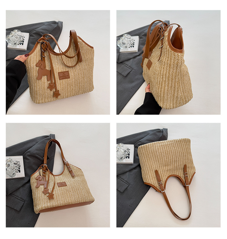 Large-capacity tote bag for women, 2025 new style hand-woven straw bag, commuting, seaside vacation, beach single-shoulder bag, national trend bag pic 15