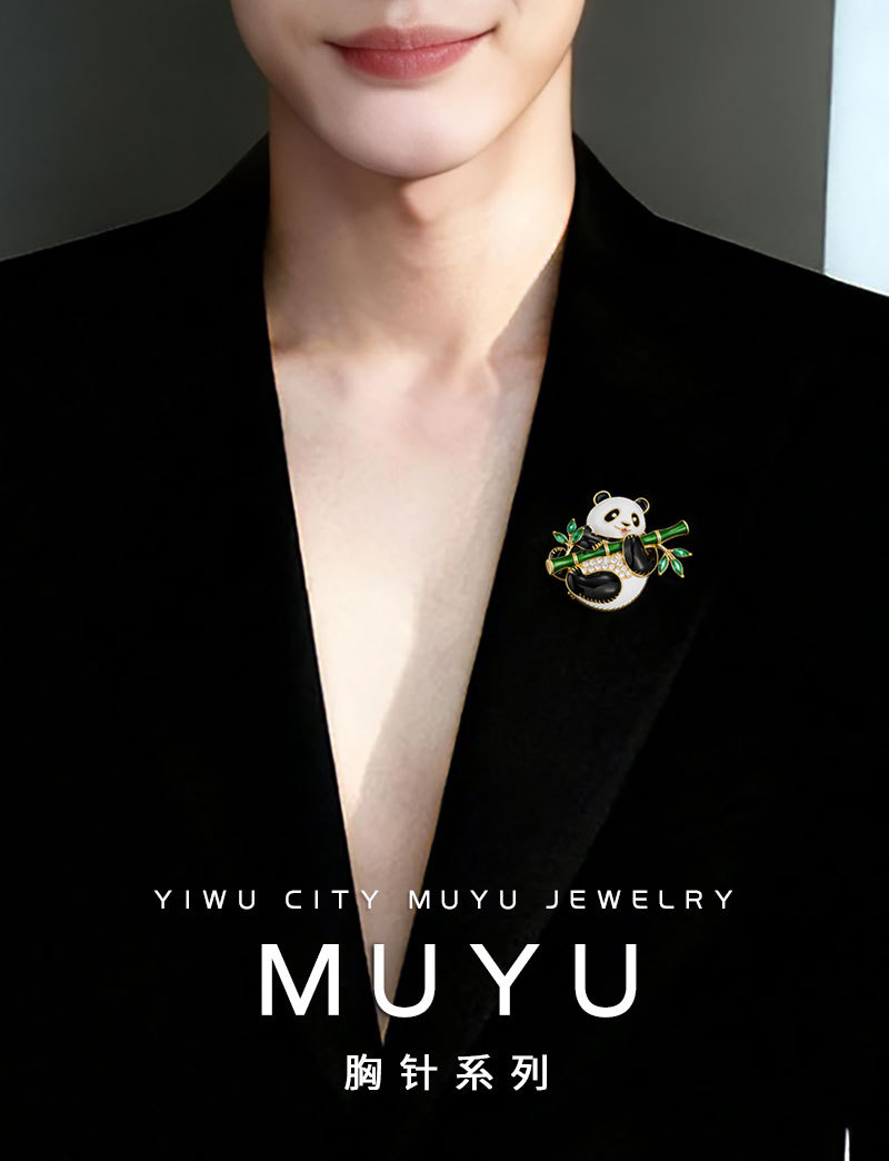 Cute and adorable bestseller Panda Holding bamboo brooch, copper micro-inlaid zircon enamel oil drip high-end fashion pin brooch pic 9