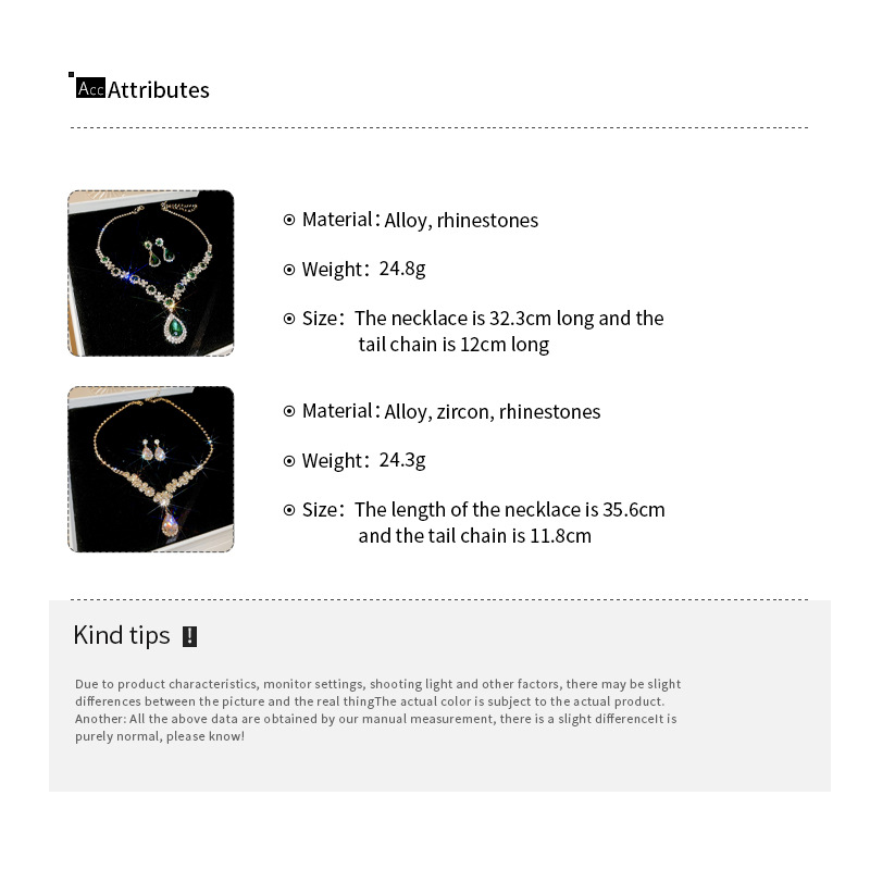 European and American cross-border water drop diamond-encrusted stud necklace, light luxury style fashion pendant, collarbone chain, internet-famous high-end accessory for women pic 3
