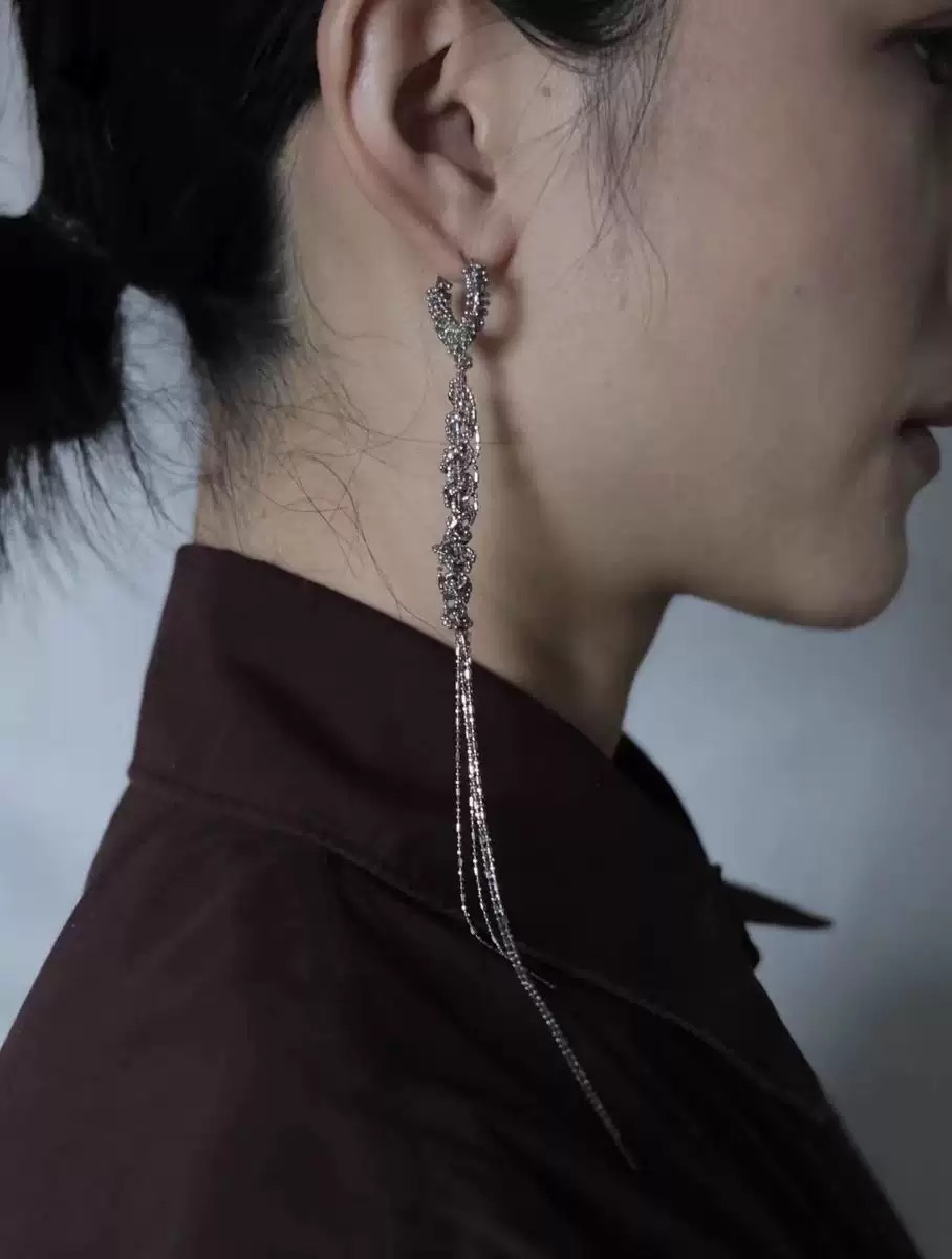 法式小众设计感编织缠绕项链耳环女轻奢气质冷淡风流苏水滴锁骨链详情2