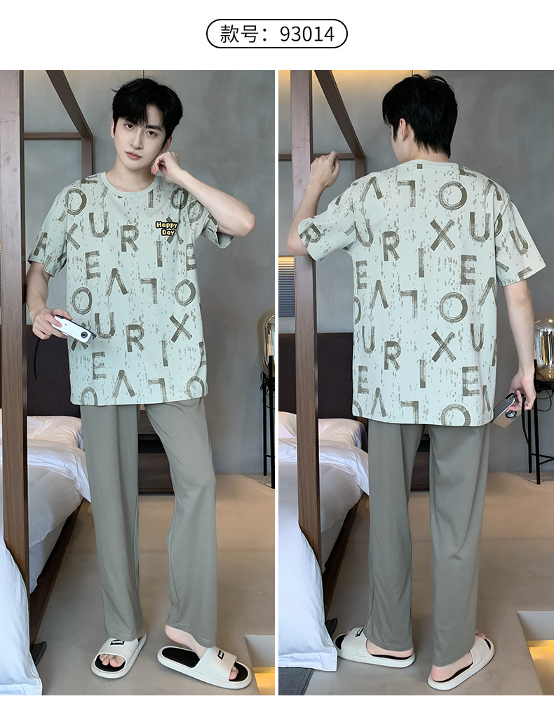 短袖长裤纯棉睡衣男士韩版宽松休闲简约夏天薄款中青年家居服套装详情23