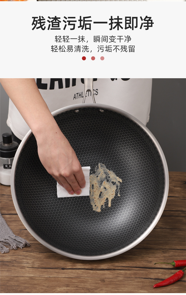 新款现货304不锈钢炒锅不粘锅多层家用平底锅蜂窝炒菜锅通用炒锅详情11