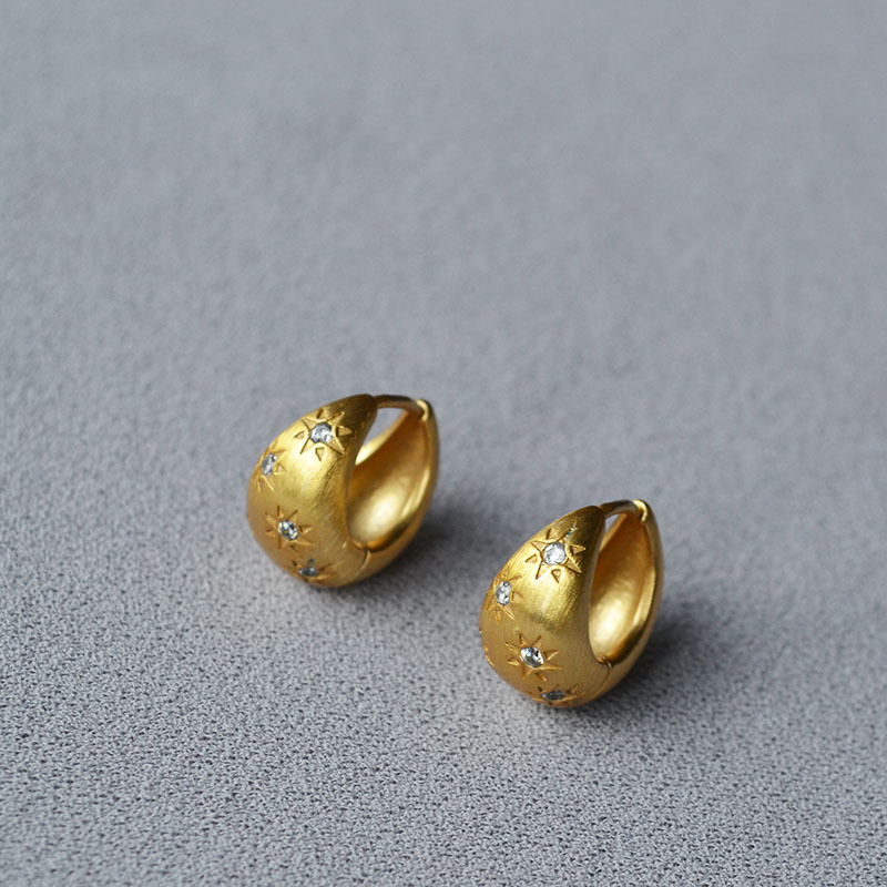 法式小众设计轻奢银色拉丝锆石星星闪钻简约个性冷淡气质耳环耳饰详情11