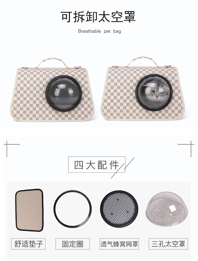 猫包外出便携冬季猫咪外出包太空舱单肩斜挎棋盘格宠物背包手提式详情14