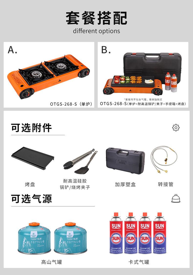 便捷户外双头卡式炉露营烧烤炉套装双头卡斯炉防风炉家庭出行详情5