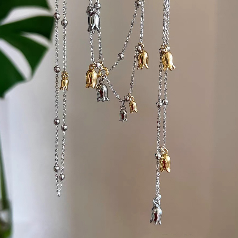 ins风长款风铃兰花双层叠戴项链女轻奢设计高级感超长颈链锁骨链详情3