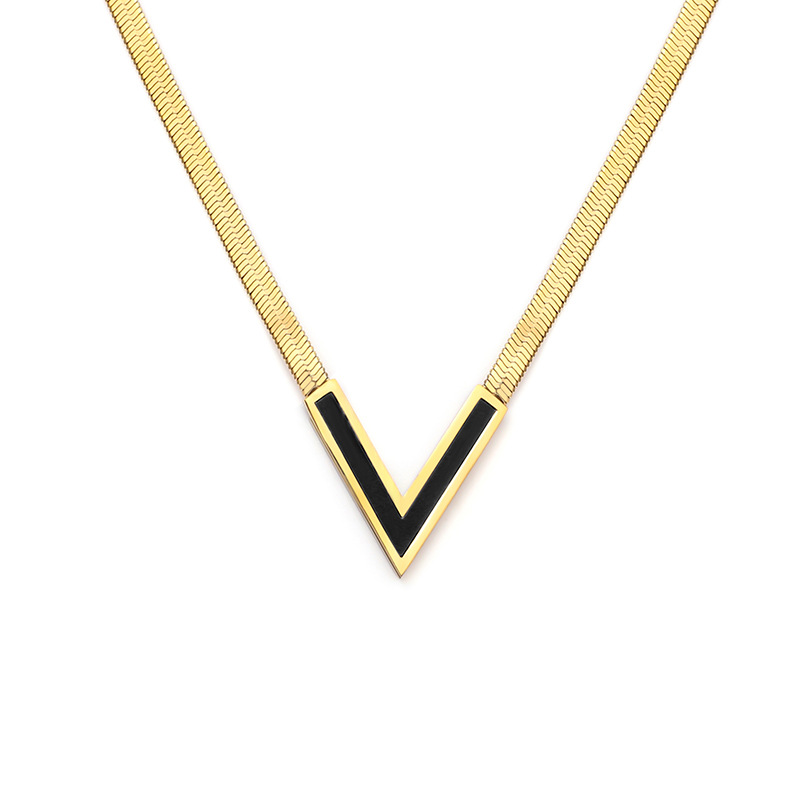 A sexy V-shaped pendant, flat snake chain necklace, retro and unique stainless steel 18K plated jewelry for women, a cross-border bestseller from Europe and America pic 6