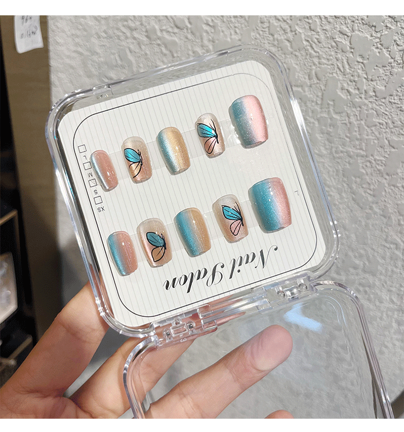 Cat-eye wearable nail, detachable nail plates, nail plates, rainbow cat-eye butterfly, French nail patches, ballet nail plates pic 6