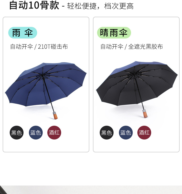 雨伞全自动实木手柄高端晴雨两用伞折叠伞logo企业活动商务广告伞详情5