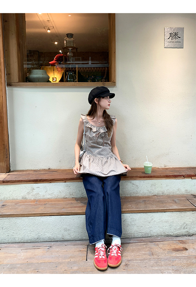 陆小团团复古花边直筒薄牛仔裤2025夏季新款显瘦阔腿小个子裤子女详情51