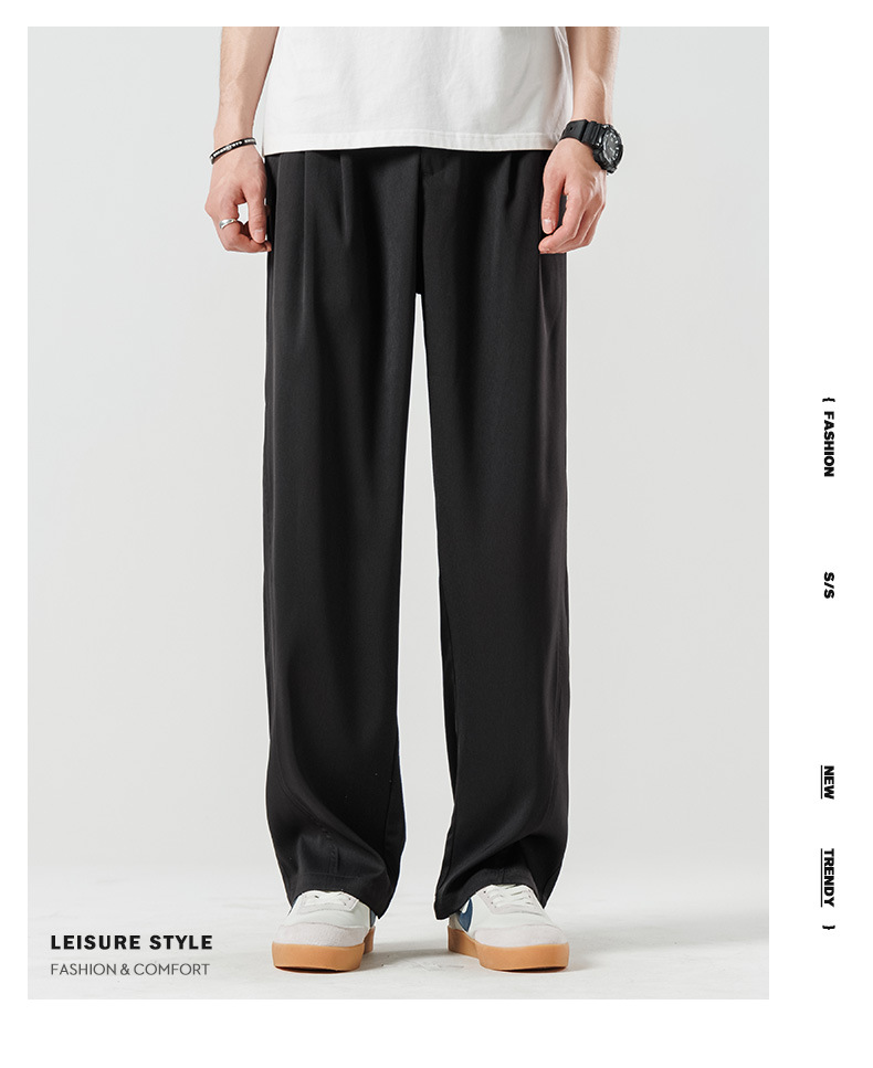 Drapeado casual traje pantalones hombre verano fino hielo seda suelto drapeado sentido marrón premium sentido recto pantalones largos pic 6