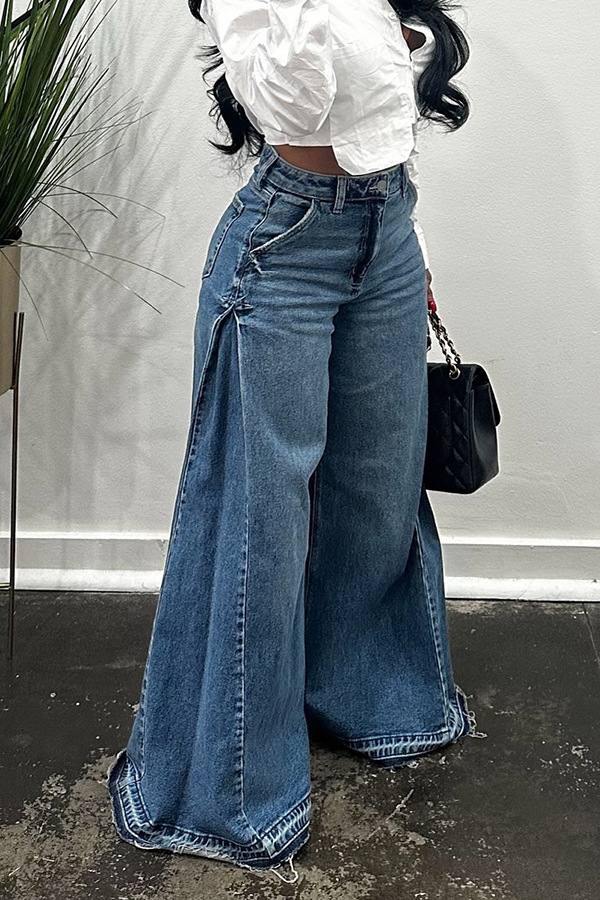 Crossover 2026 nuevo estilo primavera vintage europeo estilo americano piernas amplias mujeres jeans patchwork faucet pantalones con flecos pic 5