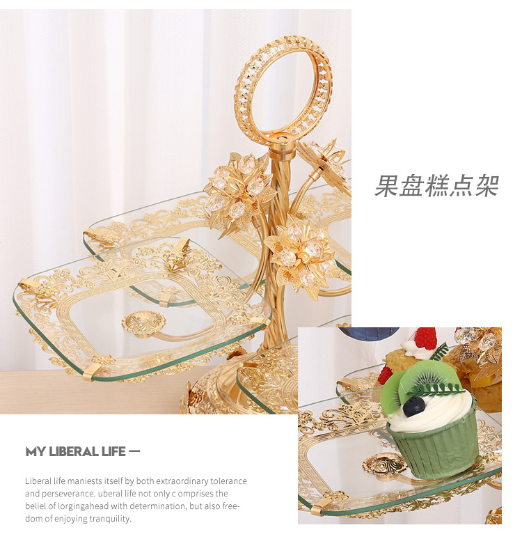 European-style ironwork glass fruit plate, high-end creative coffee table for home living room, snack and dried fruit display plate, dessert stand pic 4