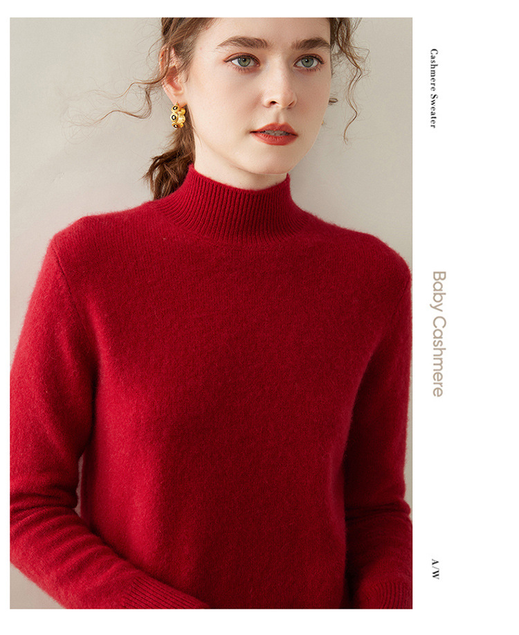 Semi-high-neck cashmere sweater for women, thick solid color, versatile, loose, slimming, soft and skin-friendly, autumn and winter knitted base sweater pic 29