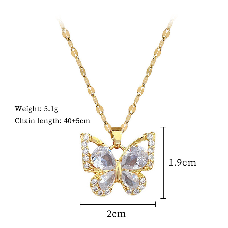 【钛钢】锆石蝴蝶项链耳环套装轻奢微镶个性气质宴会耳饰项饰组合详情6