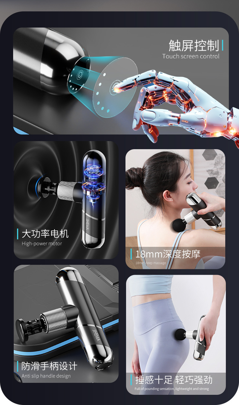 Cross-border fascia gun, LCD touch screen muscle relaxation massage gun, portable rechargeable electric home massager gift pic 3