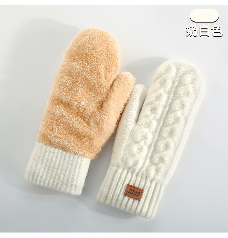 新款冬季女士保暖手套加绒加厚连指手套包套双层包指滑雪针织手套详情20