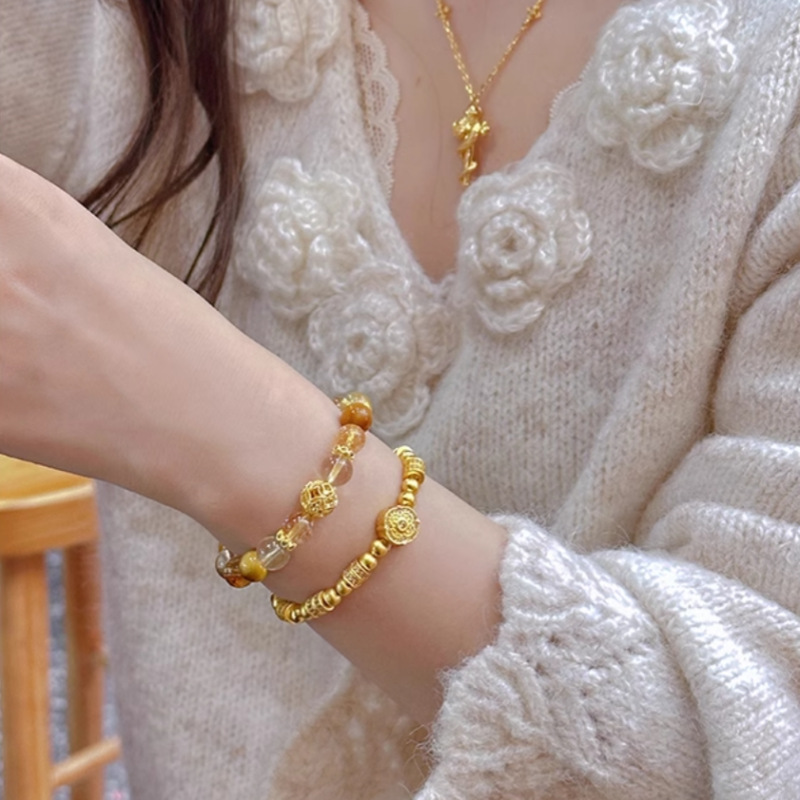 金发晶黄水晶手链黄虎眼石小众设计感黄镂空绣球手串闺蜜生日礼物详情7