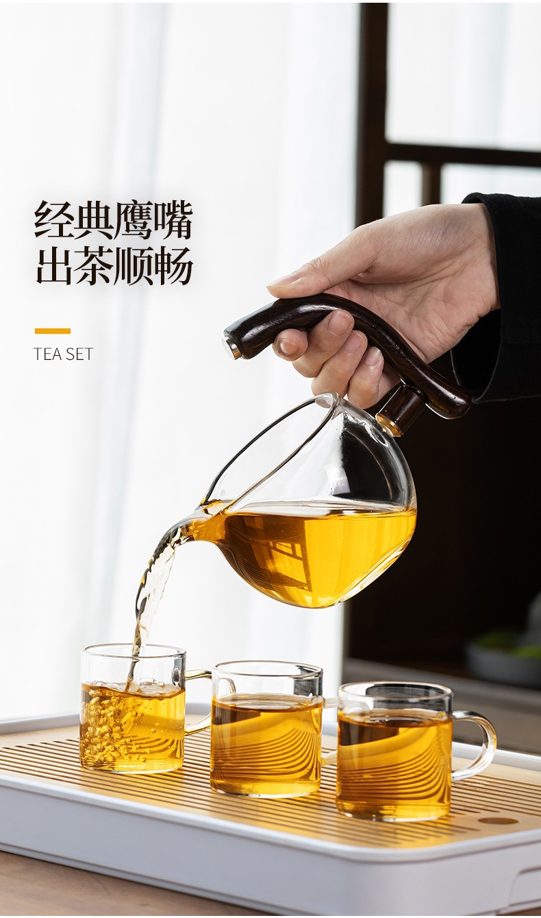 Lazy person semi-automatic palace lantern tea set, glass Japanese tea brewer, magnetic household Gongfu tea brewing set gift box pic 12