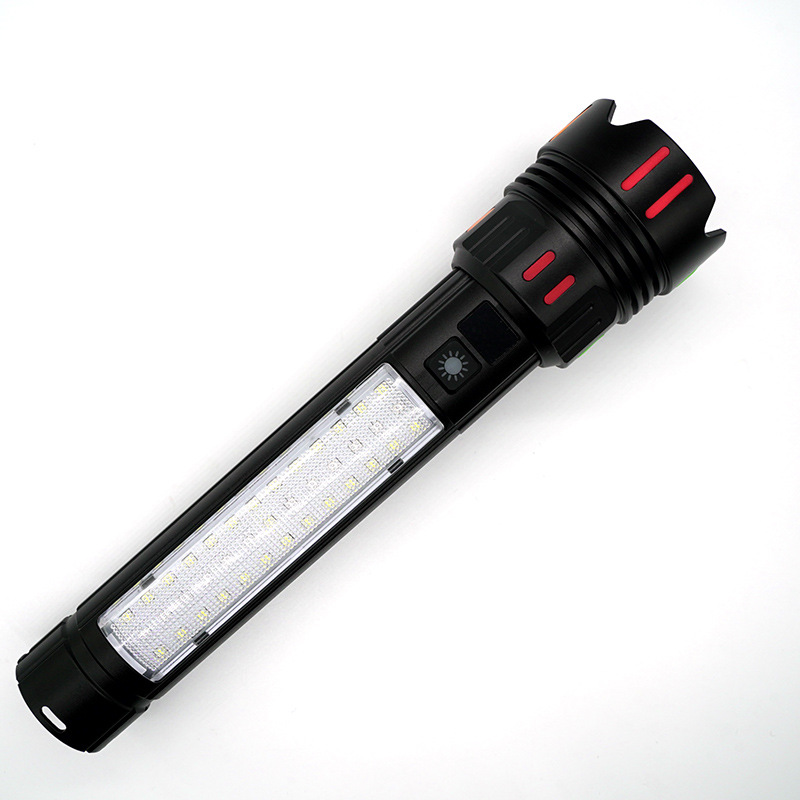 新款白激光手电筒荧光彩条带侧灯Type-C充电带输出数显警示手电筒详情1