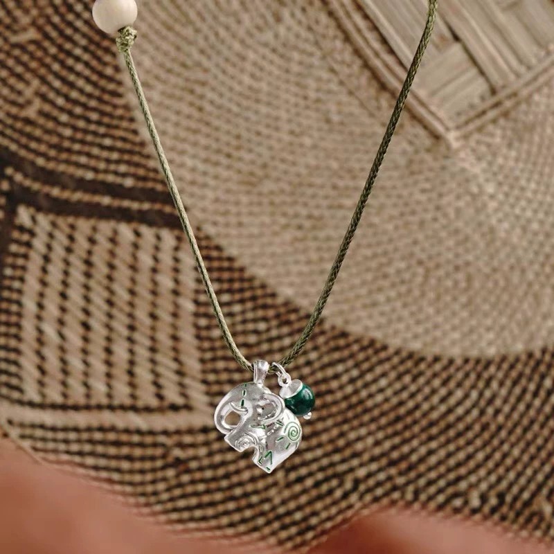 SWAH*图腾小象项链 董洁同款手工编绳小众复古高级串珠小象毛衣链详情6