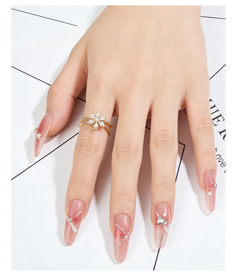 A light luxury and high-end star-shaped flower cluster open ring, a copper alloy set with zircon, adjustable index finger ring, exquisite ring ring pic 6